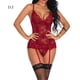 thumbnail image 1 of Body de malla de encaje para mujer Ropa de dormir sexy Tanga con espalda en T, rojo vino, L Noticed XX000059-12, 1 of 7