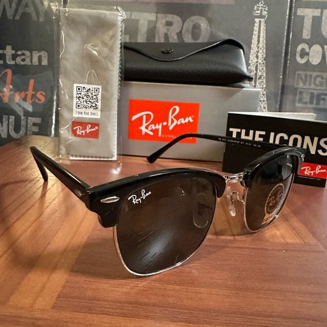 RB-Hip Hop-sunglasses 3016 Clubmaster 901 black&Silver frame 51mm g15 lenses