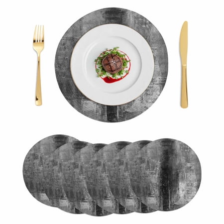Gray Round Placemats Set of 6 Braided Polypropylene Place Mats Retro Oil Painting Modern Abstract Art Aesthetics Washable Table Mats for Kitchen Dinner Holiday Wedding Party Coffee Table Decor 15