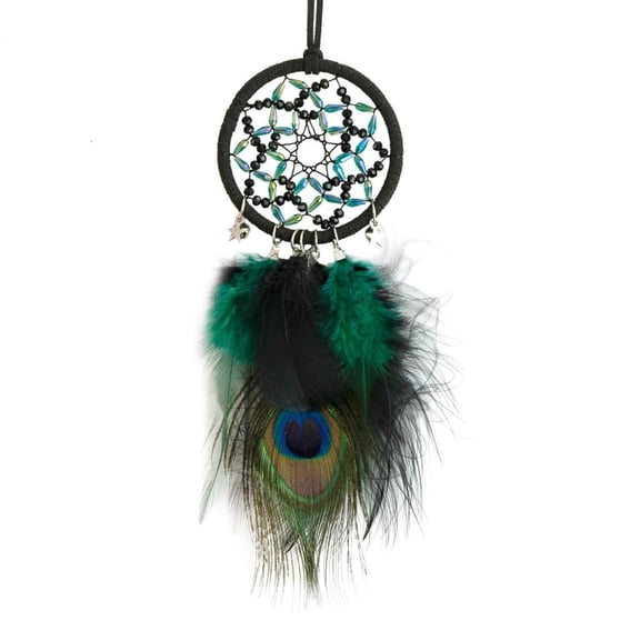 Peacocks Feathered Handwoven Beaded Dreamcatchers with Star Pendant Wall Hanging Ornament for Home Bedroom Decoration
