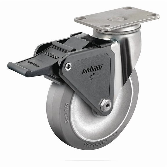 Colson Plate Caster,Swivel,Rubber,6 3/16"H 2.05456.444 BRK2