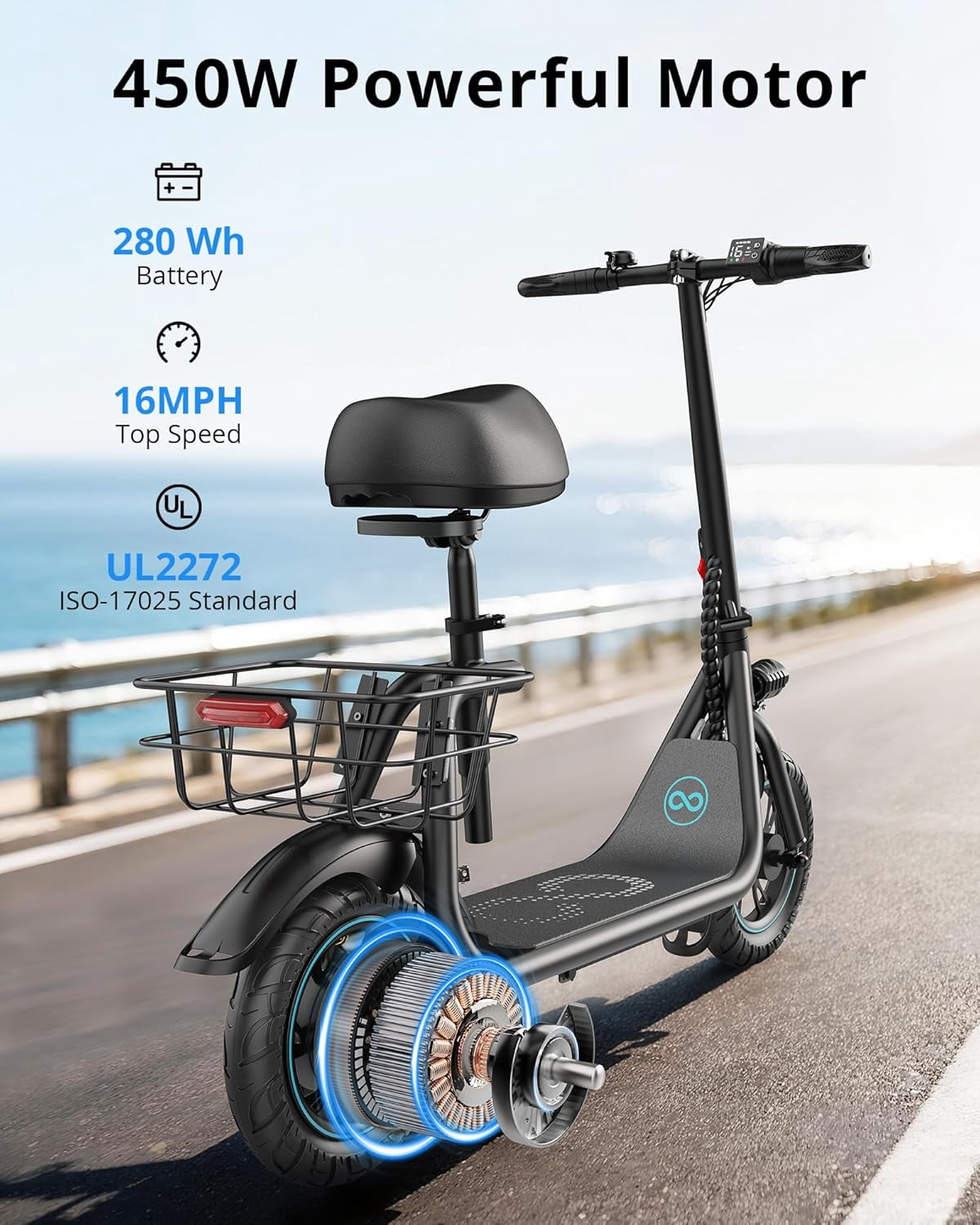 Gyroor Electric Scooter for Adults & Teens with Seat, 450W Motor