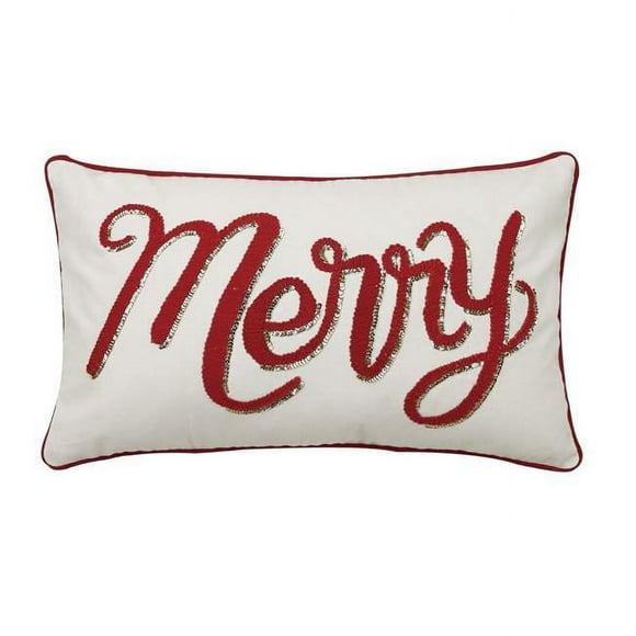 Peking Handicraft 31JES1313C20OB Coussin Appliqué Brodé Joyeux 12 x 20 Po, Rouge