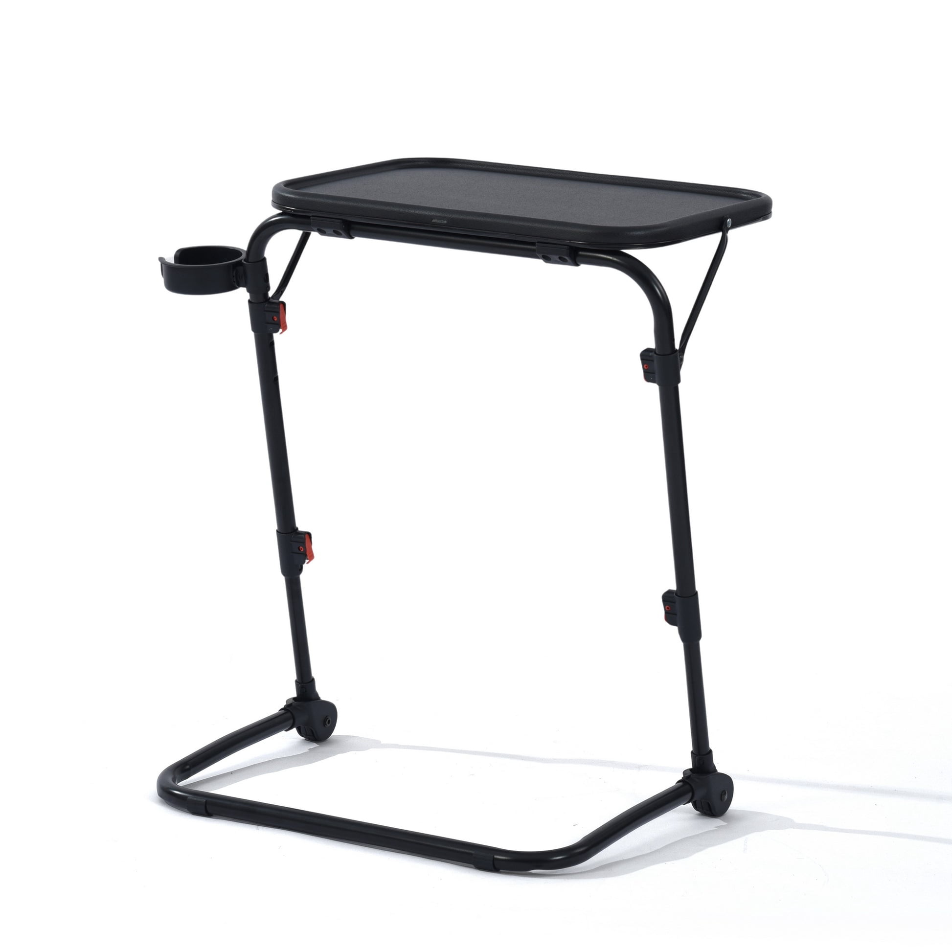 Homy Casa 2-Piece Adjustable Drafting Table Set with Wheels, Foldable Portable Tray Tables with Tilting Desktop, Cup Holder and Locking Casters, Black