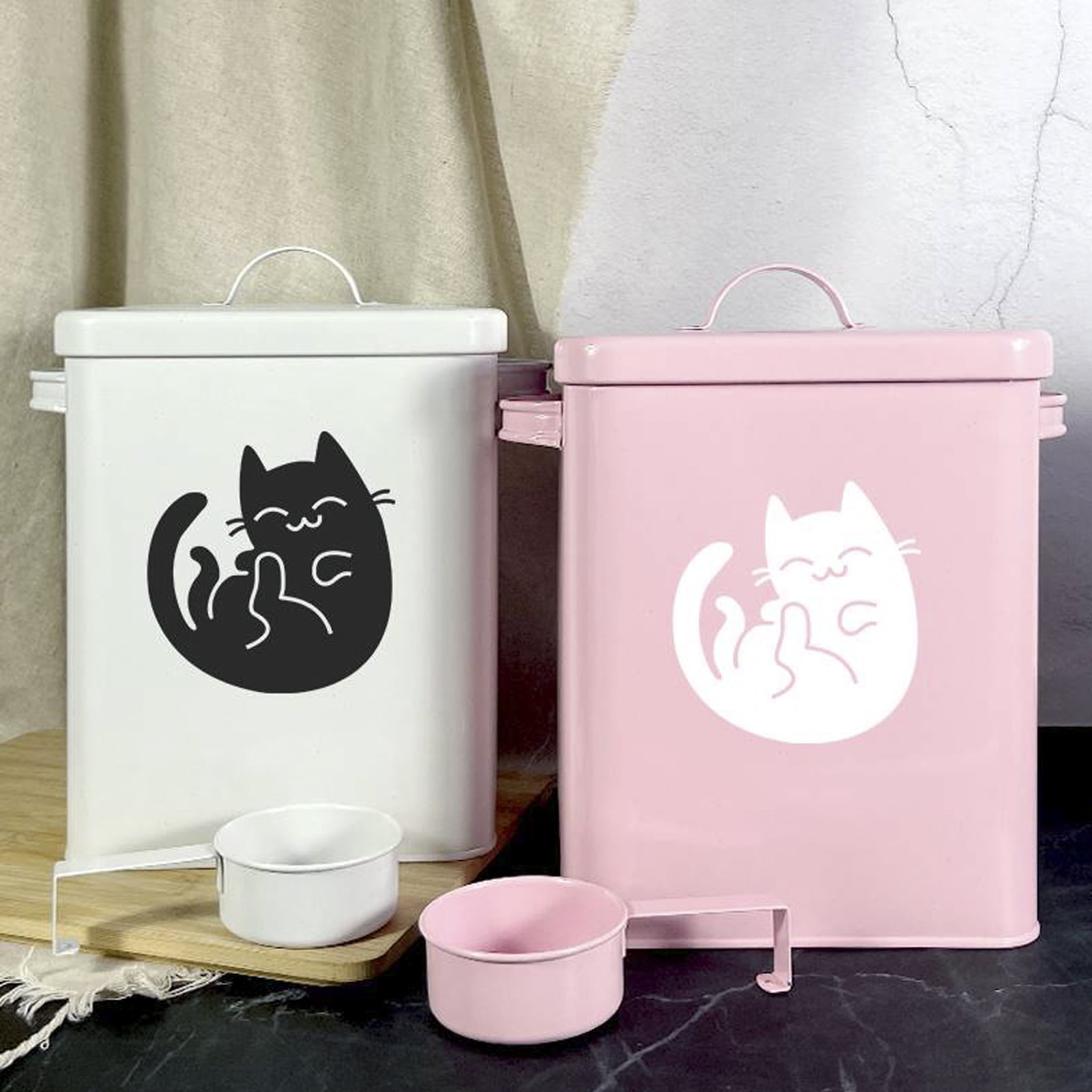 Grehge and Cat Food Storage Container 6L, Cute Pet Food Storage Containers  with Lids Airtight, Metal Cat Food Bin with Measuring Cup, Cat Food Can