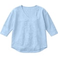 thumbnail image 5 of Oiangi Womens 3/4 Sleeve Blouses V Neck Textured Gauze Shirts Casual Summer Plain Tops Light Blue L, 5 of 5