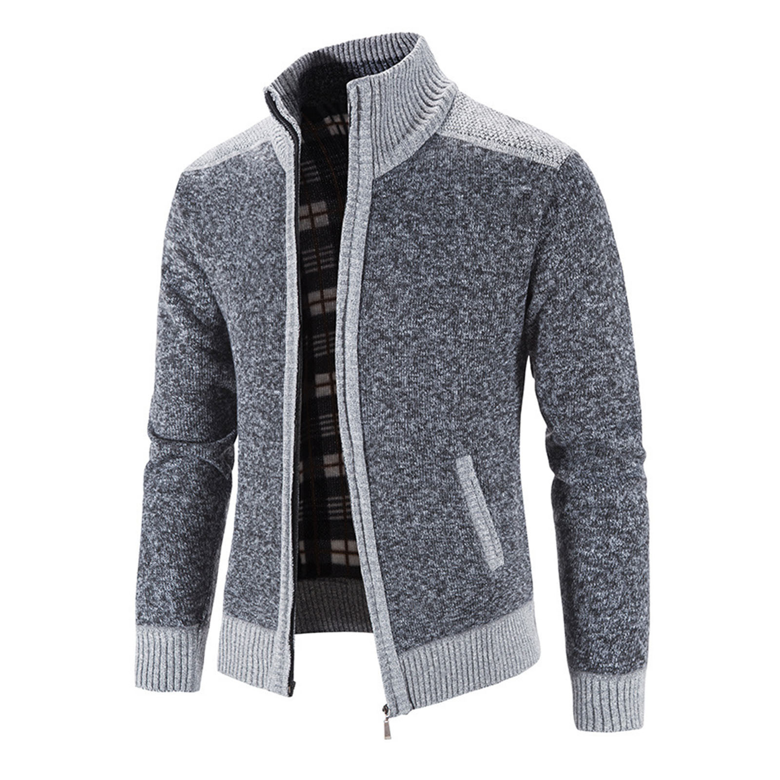 Men's Block Stand Collar Warm Cardigan Knit Jacket Coat Jackets for Men ...