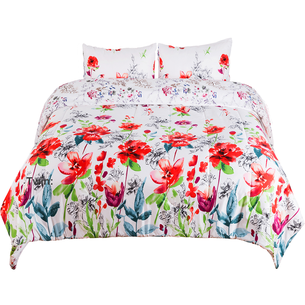LANGRIA Comforter Set with Floral Print Reversible Design, Ultra Soft