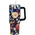 thumbnail image 6 of 40oz Tumbler with Handle and Straw Lid | Vacuum Insulated Leak Proof Tumbler | Stainless Steel Travel Mug Water Bottle Cup Keeps Cold & Hot | Blue Flowers, 6 of 6