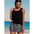 thumbnail image 6 of Women's Chevron Knit Loungewear Set Sleeveless Tank Top Drawstring Leopard Print Shorts for Home Black, 6 of 8