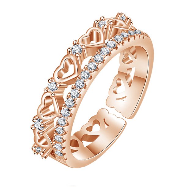Fiudx Anillo de Corazón, Alegre Aleación Ajustable, Cómodo Diseño Ahuecado, Elegantes Detalles de Circonita Cúbica, Regalo de Aniversario de Cumpleaños, Accesorio de Moda Unisex, Ancho de 1_8 Cm, Ver