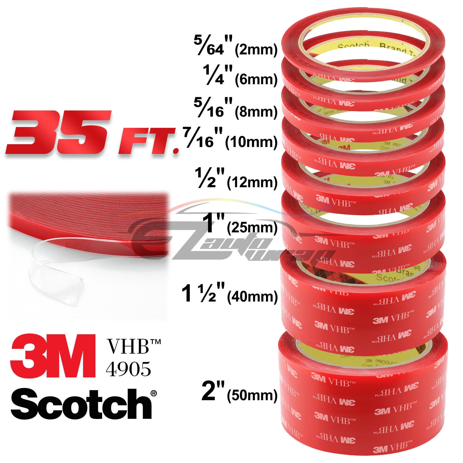 Genuine 50MM 3M VHB #4905 Double-Sided Mounting Tape 10.5M / 35FT / 420 Inches Length