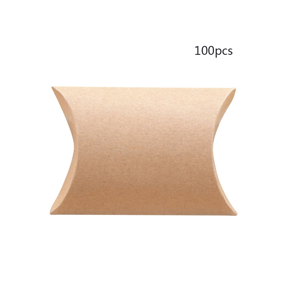 100Pcs Cute Pillow Shape Paper Candy Boxes Sweet Cake Present Pouch Kraft Bags 