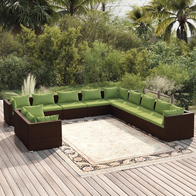 vidaXL Ensemble Salon de Jardin 11 Pcs avec Coussins Brun Rotin Poly