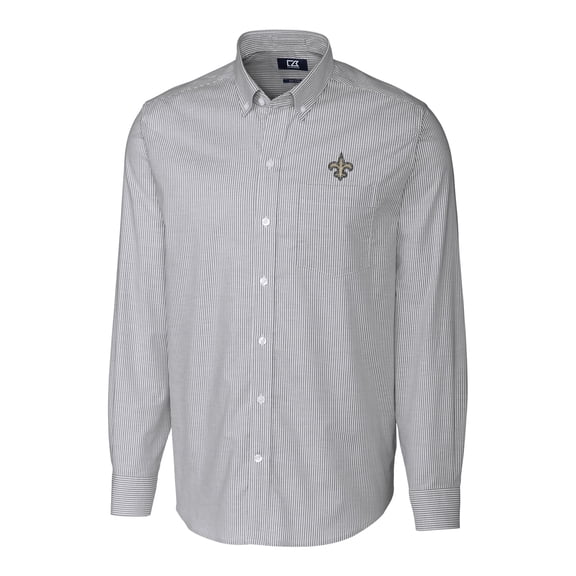 Men's Cutter & Buck Charcoal New Orleans Saints Big & Tall Stretch Striped Oxford Long Sleeve Woven Button Down Shirt