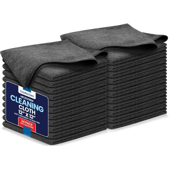 Canadian Linen Microfiber Cleaning Cloth, 24 Pack, 12"x12", Highly Absorbent Soft Reusable Washable Quick Dry Dish Cloth for Kitchen Home Window, Grey