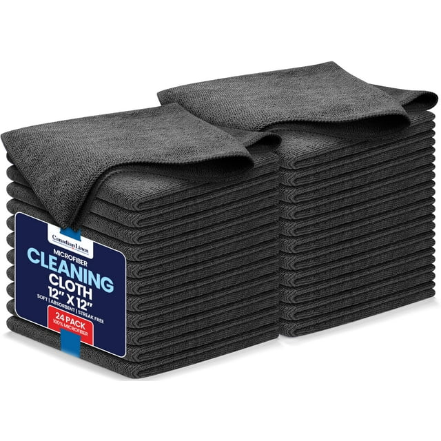 Canadian Linen Microfiber Cleaning Cloth, 24 Pack, 12"x12", Highly Absorbent Soft Reusable Washable Quick Dry Dish Cloth for Kitchen Home Window, Grey