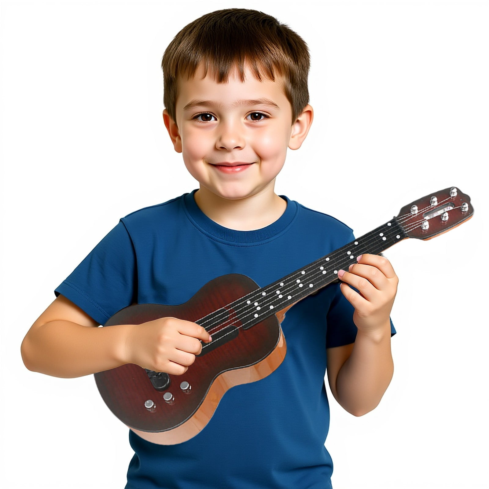 Kids Electric Guitar Toy Simulation Ukulele with Touch Sensitive Strings Adjustable Tuning Pegs Educational Musical Instrument for Children(Black)