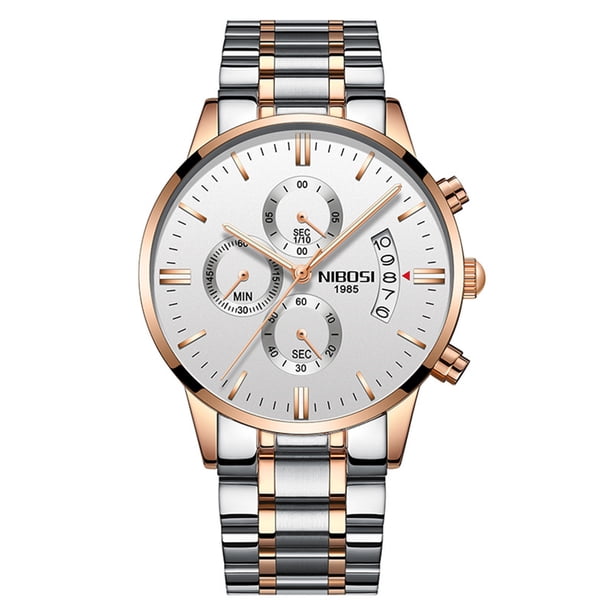 Reloj, Reloj de pulsera casual de negocios de acero inoxidable de cuarzo para hombre Abanopi Silver