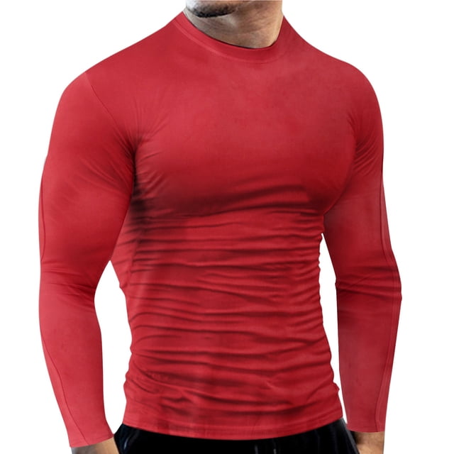 T-Shirts pour Hommes Printemps Été Entraînement Physique Sports Manches Longues Unis Serrés Élastiques Rouges T-Shirts Graphiques pour Hommes Taille G