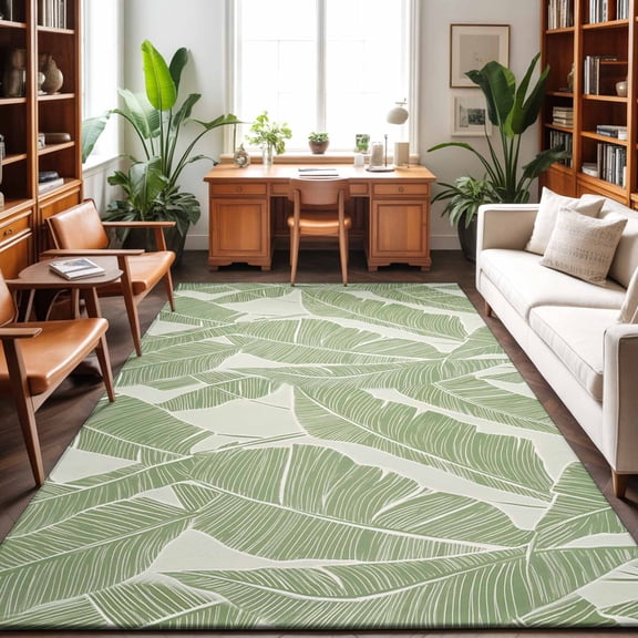 Large Area Rugs 6'x9', Green Palm Leaf Carpet Runner Indoor Outdoor Rugs Home Decor Aesthetic, Tropical Botanical Summer Non Slip Mats Washable Accent Rug for Living Room Bedroom