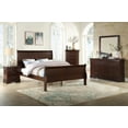 thumbnail image 6 of 3pc Louis Philip Collection Transitional Queen Size Bedroom Set Panel Bed and 2x Nightstands Cherry Brown Finish Wooden Furniture, 6 of 6