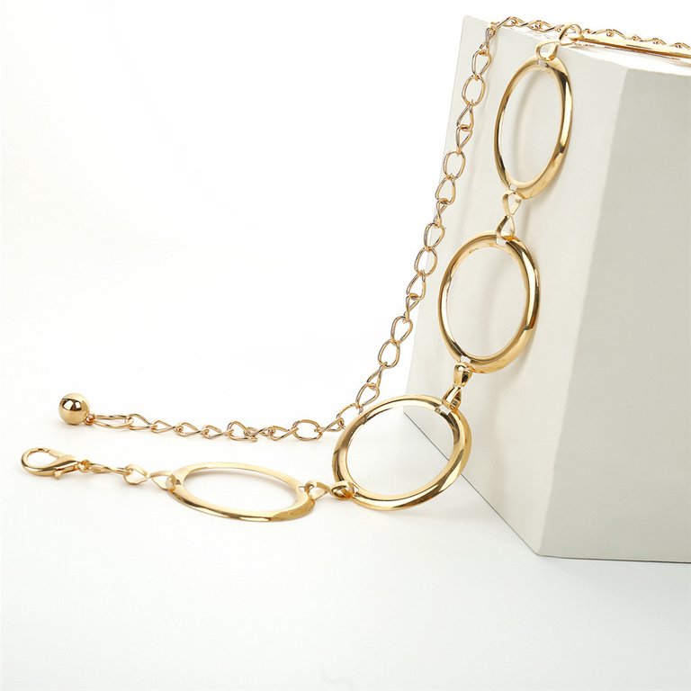 Vintage Gold Flower Circle Waistband Metal Waist Chain Belt 