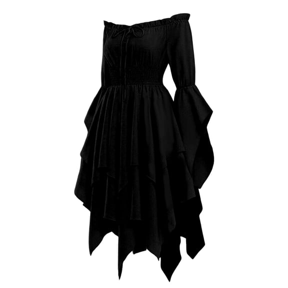 XINXIAOO Girls Gothic Halloween Dress Off Shoulder Corset Pirate Renaissance Costume with Long Bell Sleeves Smocked Waist for Themed Party 7-8 Years
