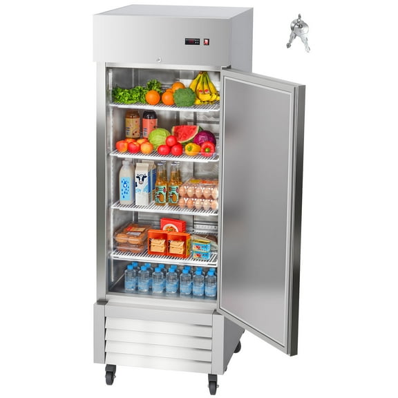 KFFKFF Commercial Stainless Steel Upright Refrigerator, 29" Wide, 22 Cu.Ft Capacity, Single Door with Auto-Defrost, 4 Adjustable Shelves, Temperature Range 32-50℉, ETL Certified