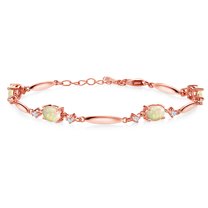 Gem Stone King 18K Rose Gold Plated Silver White Ethiopian Opal and White Zirconia Tennis Bracelet for Women | 2.28 Cttw | Gemstone October Birthstone | Oval Cabochon 7X5MM | 6 inch   1 inch Extender
