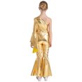 thumbnail image 2 of DPOIS Girl's One Shoulder Metallic Shiny Bell-Bottom Dance Jumpsuit Gold 10, 2 of 7