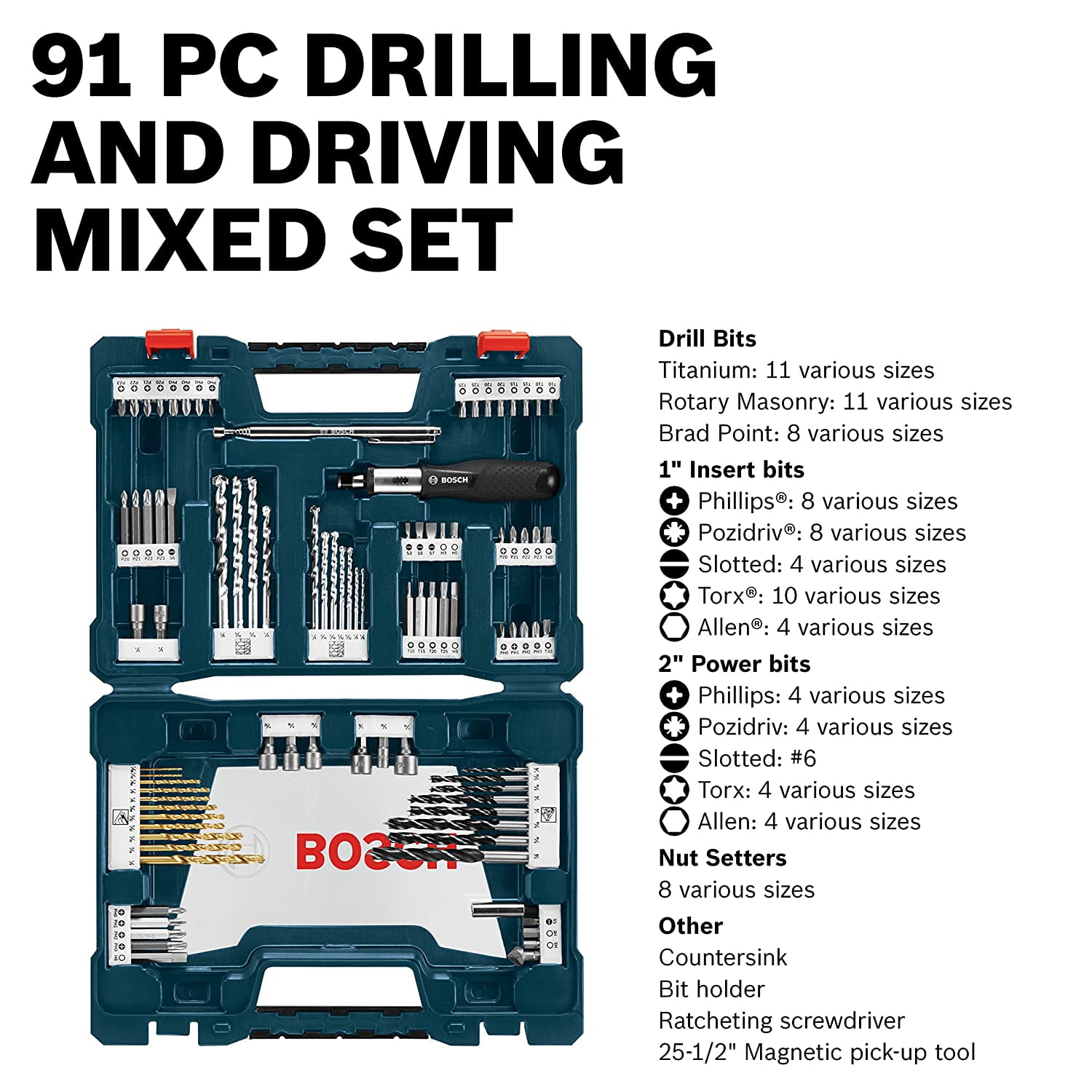 Bosch Genuine OEM 91-Piece Drilling and Driving Mixed Set - MS4091