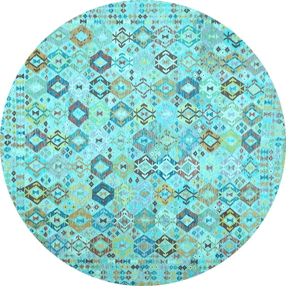 Ahgly Company Indoor Round Southwestern Light Blue Country Area Rugs, 7' Round