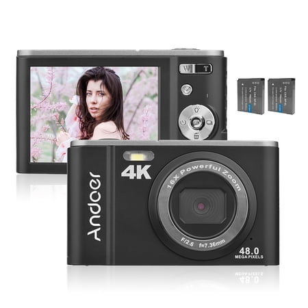 Andoer Portable Digital Camera 48MP 4K 2.8-inch IPS Screen 16X Zoom Self-Timer 128GB Extended Memory Face Detection -shaking with 2pcs Batteries Hand Strap Carry Pouch