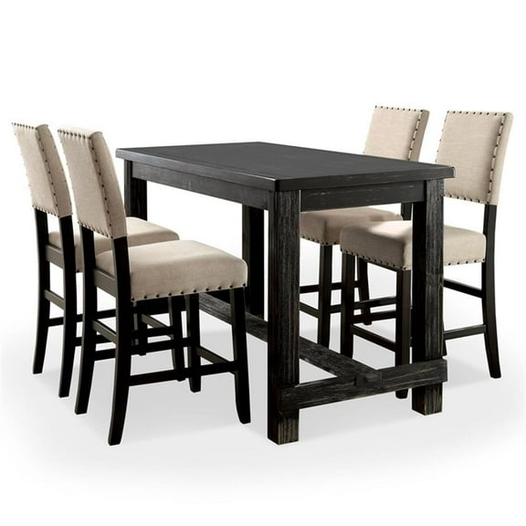 Furniture of America Sinuata Wood 5-Piece Counter Dining Set in Antique Black