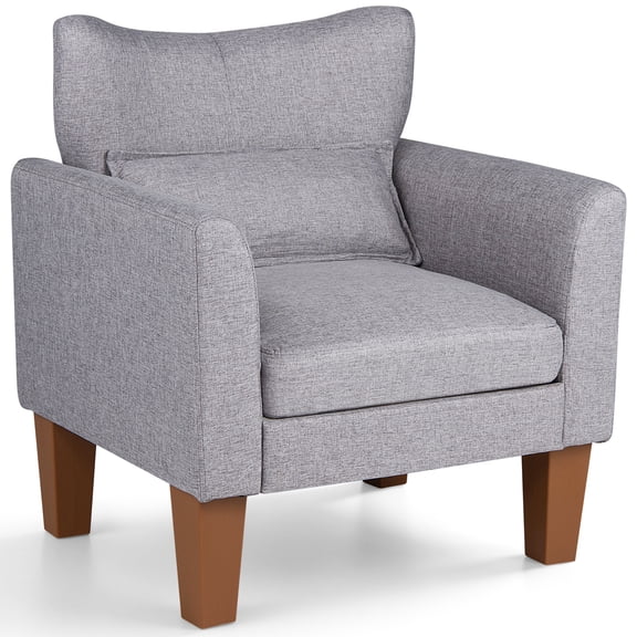 Costway 1 PCS Modern Accent Chair with Removable Seat Cushion & Pillow, Strong Support Legs Gray