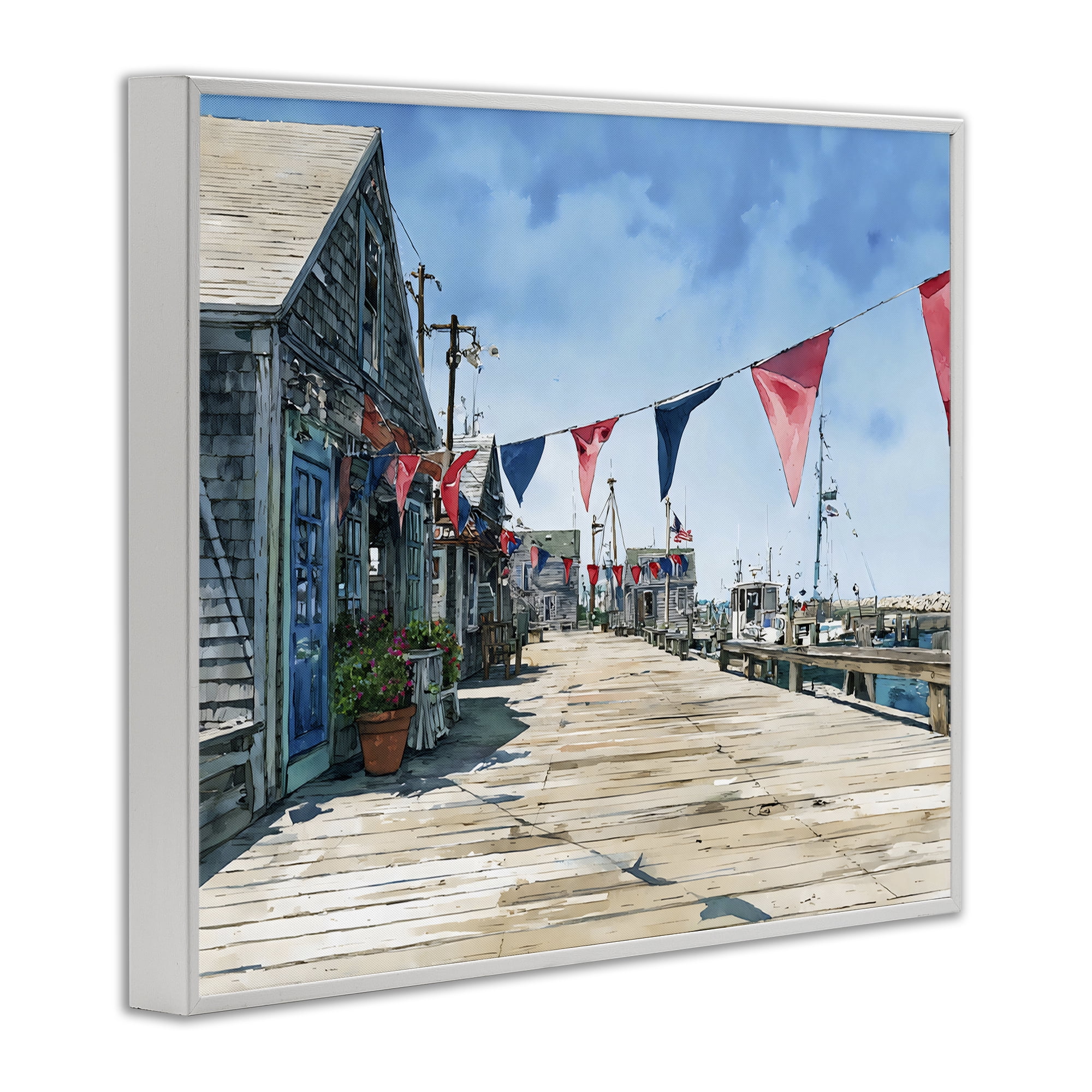 Stupell Industries Seaside Fishing Wharf White Framed Giclee Art, design by Franklyn Gregory