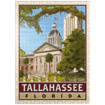 MyPuzzle - American College Towns: Tallahassee, FL, Vintage Poster - Premium 500 Piece Jigsaw Puzzle for Adults