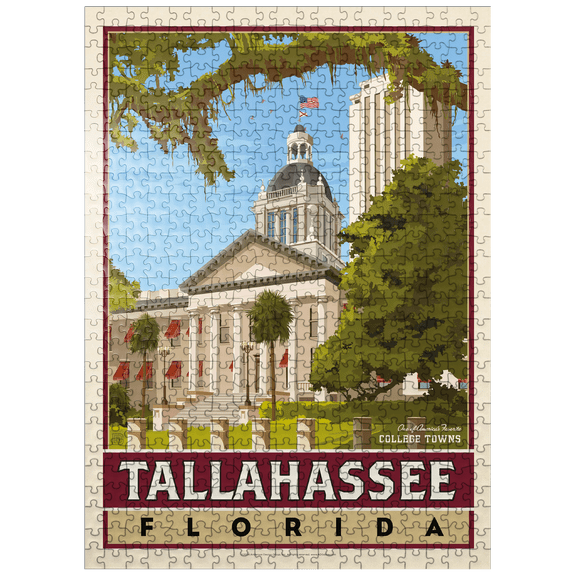 MyPuzzle - American College Towns: Tallahassee, FL, Vintage Poster - Premium 500 Piece Jigsaw Puzzle for Adults