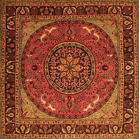 Ahgly Company Indoor Square Medallion Orange Traditional Area Rugs, 7' Square