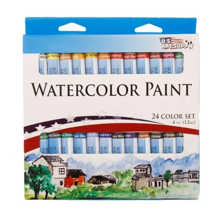 24 Color Set of Watercolor Paint in 12ml Tubes - Vivid Colors Kit for Artists, Students,