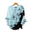 thumbnail image 4 of Womens Shirts Print V Neck 3/4 Sleeve Loose Spring Summer T Shirts for Women Blue 2Xl, 4 of 4