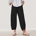 thumbnail image 2 of KPOPLK Wide Leg Linen Pants for Women Plus High Waist High Rise Elastic Waist Casual Slim Fit Linen Long Pant Slim High Solid Color Sports Cotton And Pants for Everyday Wear Running Work Size L,Black, 2 of 5
