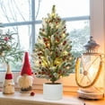 thumbnail image 6 of 24 Inch Table Top Christmas Tree with Lights, Pre-lit Artificial Small Green Christmas Tree with Cement Basin Base, Miniature Pine Christmas Trees for Table Office Dorm Desk Decorations, 6 of 8