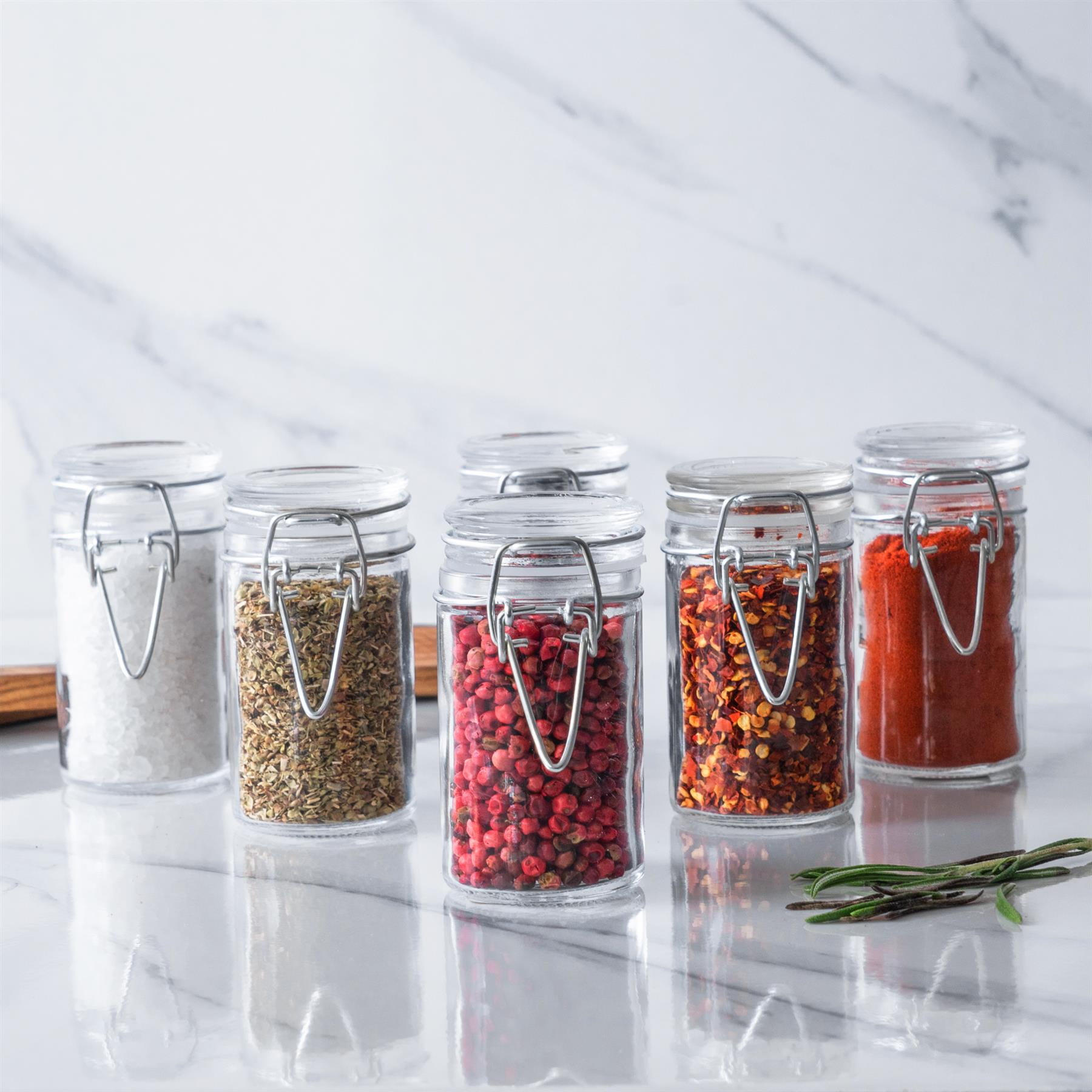 KIVY Glass spice jars transparent Glass Lid [6x 12oz] Stackable & Airtight  small glass jars - Spice containers - Seasoning jars tea - Spice storage
