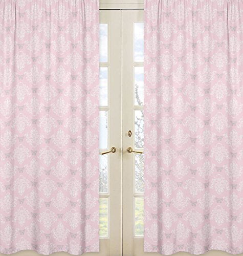 Gray and White Shabby Chic Alexa Damask Girls Window Treatment Panels Sweet Jojo Designs 2-Piece Pink