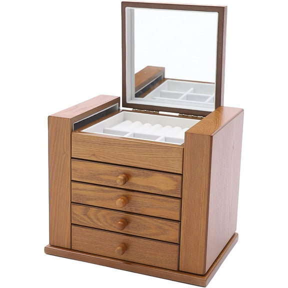 Jewelry Boxes Display,For Women 5 Layer Large Storage Capacity,Rustic Wooden Jewelry Organizer Box,Jewelry Organizer,Mirror Jewelry Storage Organizer Great Gift,for Watches,Necklace,Ring,Hairpins