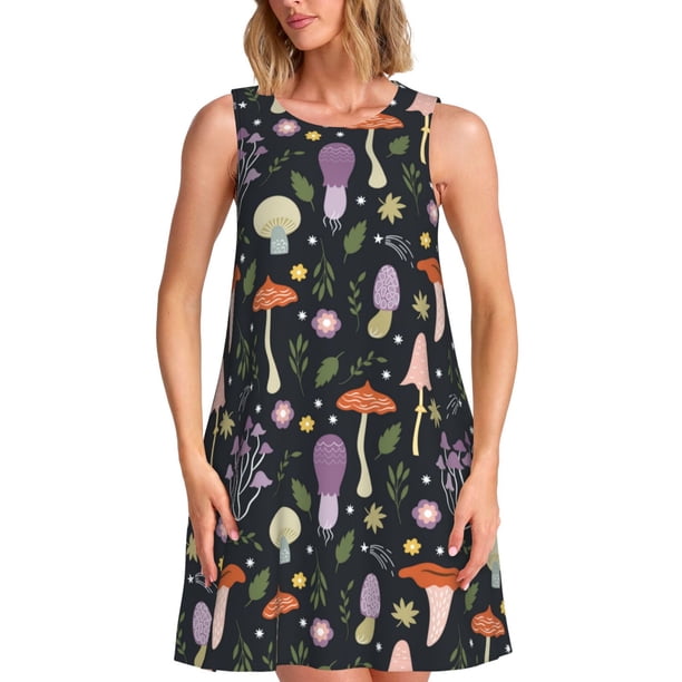 Balery Mushrooms Vestidos de verano para mujer con estampado: vestido holgado sin mangas, vestido playero informal y cómodo para días calurosos.