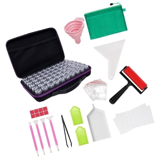 Bewildely Caja de almacenamiento de herramientas de pintura de diamantes de imitación Estuche de transporte de punto púrpura con cremallera Bordado Artesanía Bewildely HA013903-00