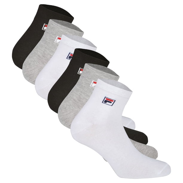 FILA Calcetines de Cuarto de Milla Unisex, 6 pares - Calcetines cortos, Sport, Logotipo Cintura, uni, 35-46 Negro/Blanco/Gris EU 43-46